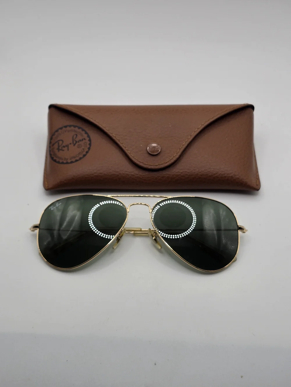 Ray Ban Gold Frame Aviator Sunglasses with Green Lenses